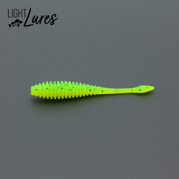 ribbeltje 7 cm fluo chartreuse geel groen uv yellow green worm wurm dropshot kickback rig nedrig texas rig carolina rig crig softbait kunstaas lure snoekbaars baars zander barsch perch aborre gös gos